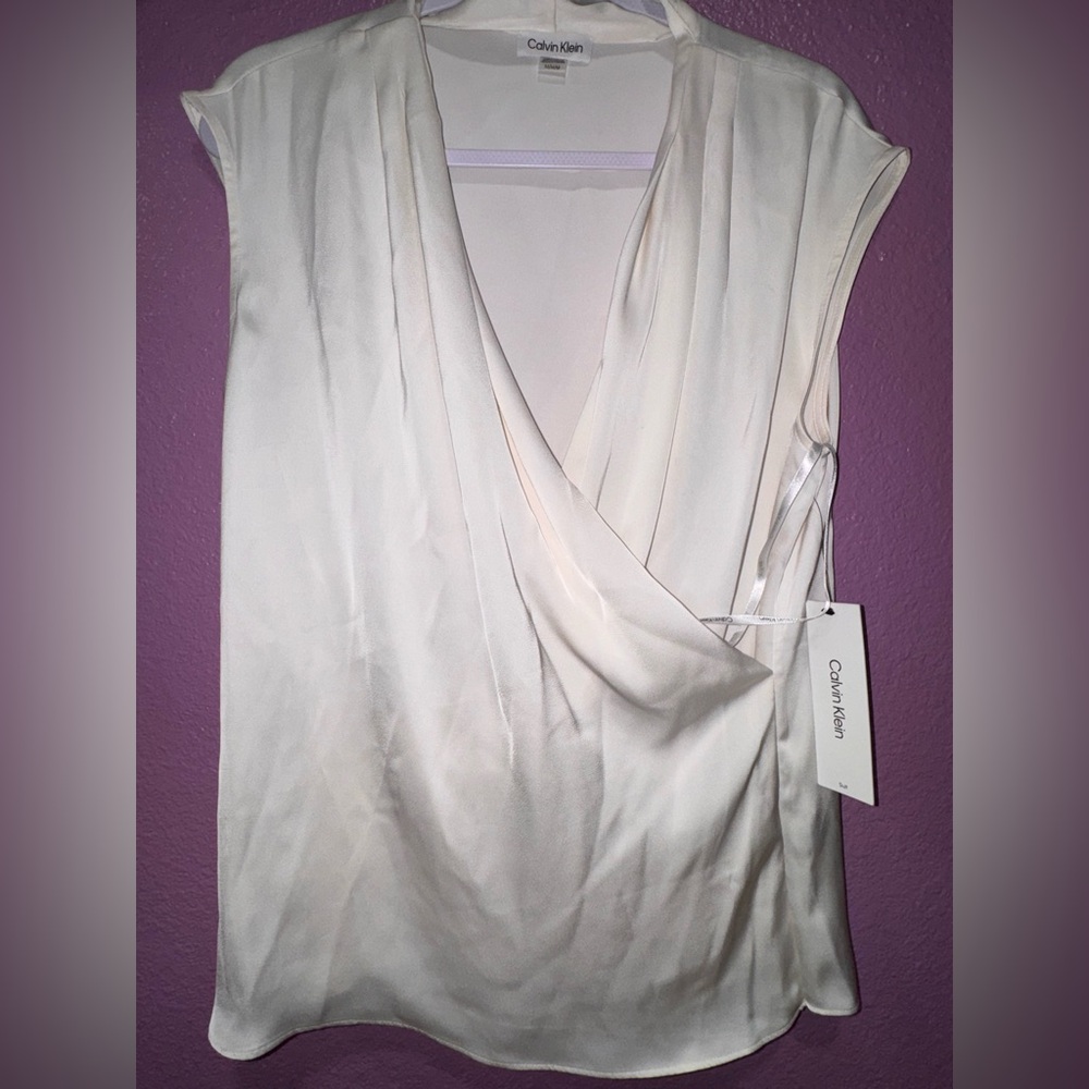 Calvin Klein Cream Wrap-Front Sleeveless Top